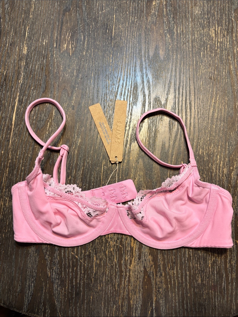 SKIMS Fits everybody unlined Demi Pink Lace-Trim Underwire Bra 32C NWT